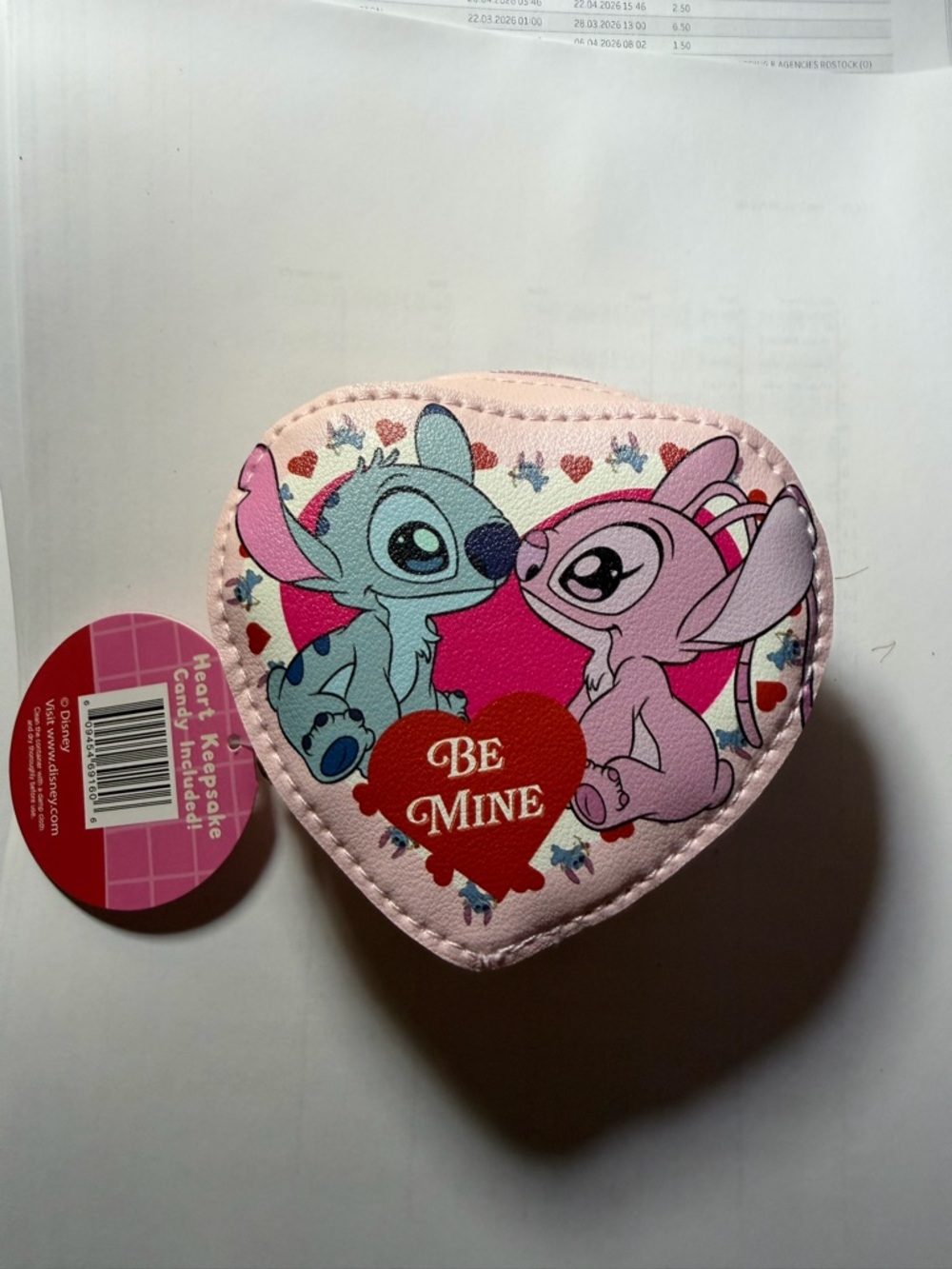 Stitch & Angel Heart-Shaped Trinket Box - Pink/Blue